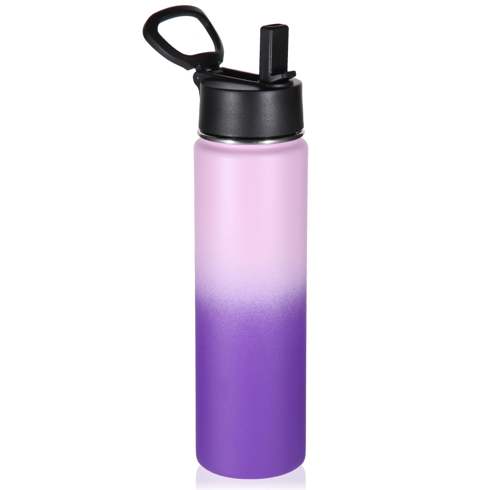 Volhoply 24oz Insulated Water Bottle With Straw Bulk 8 Pack,Metal Wide Mouth Water Bottles With Handle Lid Keep Cold,Reusable Double Wall Cups,Powder Coated Sport Bottle For Holder(silver,8 count)