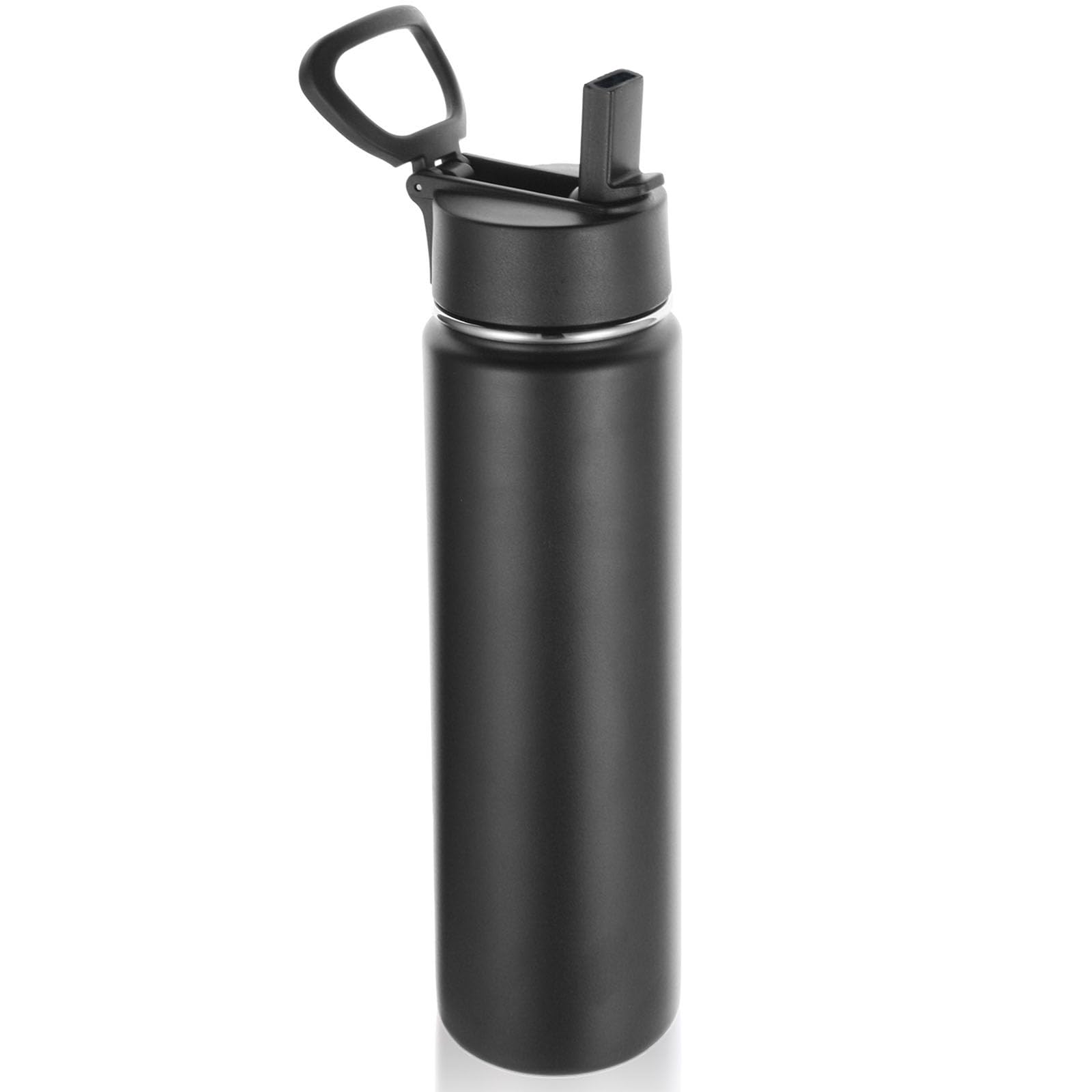 Volhoply 24oz Insulated Water Bottle With Straw Bulk 8 Pack,Metal Wide Mouth Water Bottles With Handle Lid Keep Cold,Reusable Double Wall Cups,Powder Coated Sport Bottle For Holder(silver,8 count)