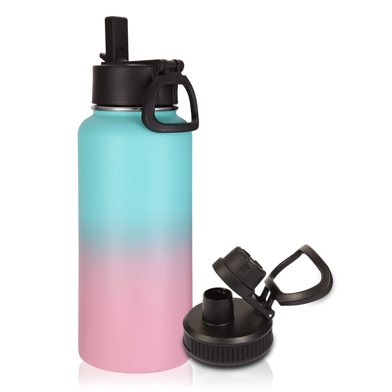 Volhoply 32 oz Insulated Water Bottles Bulk 8 Pack with Straw Lid & Spout Lid,Stainless Steel Sports Water Bottle,Double Wall Vacuum Cups,Leakproof Wide Mouth Metal Flask for Hiking,Camping(Mix,8)