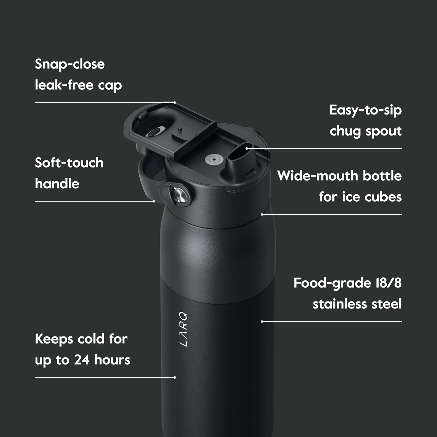 LARQ Jolly Good Gift Set - 3x Bottles Swig Top 34oz - Insulated Stainless Steel Water Bottles With Built-In Silicone Handle | Thermos, BPA Free| Keep Drinks Cold for 24 Hour