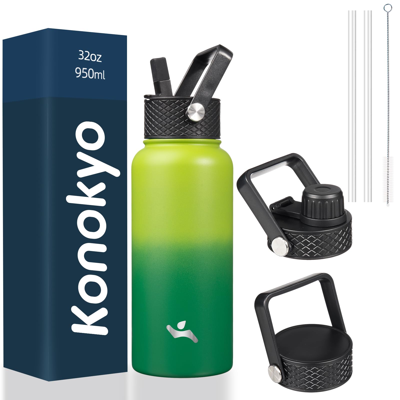 18 oz Insulated Water Bottle Stainless Steel Sport Bottles with 3 Lids,Mint