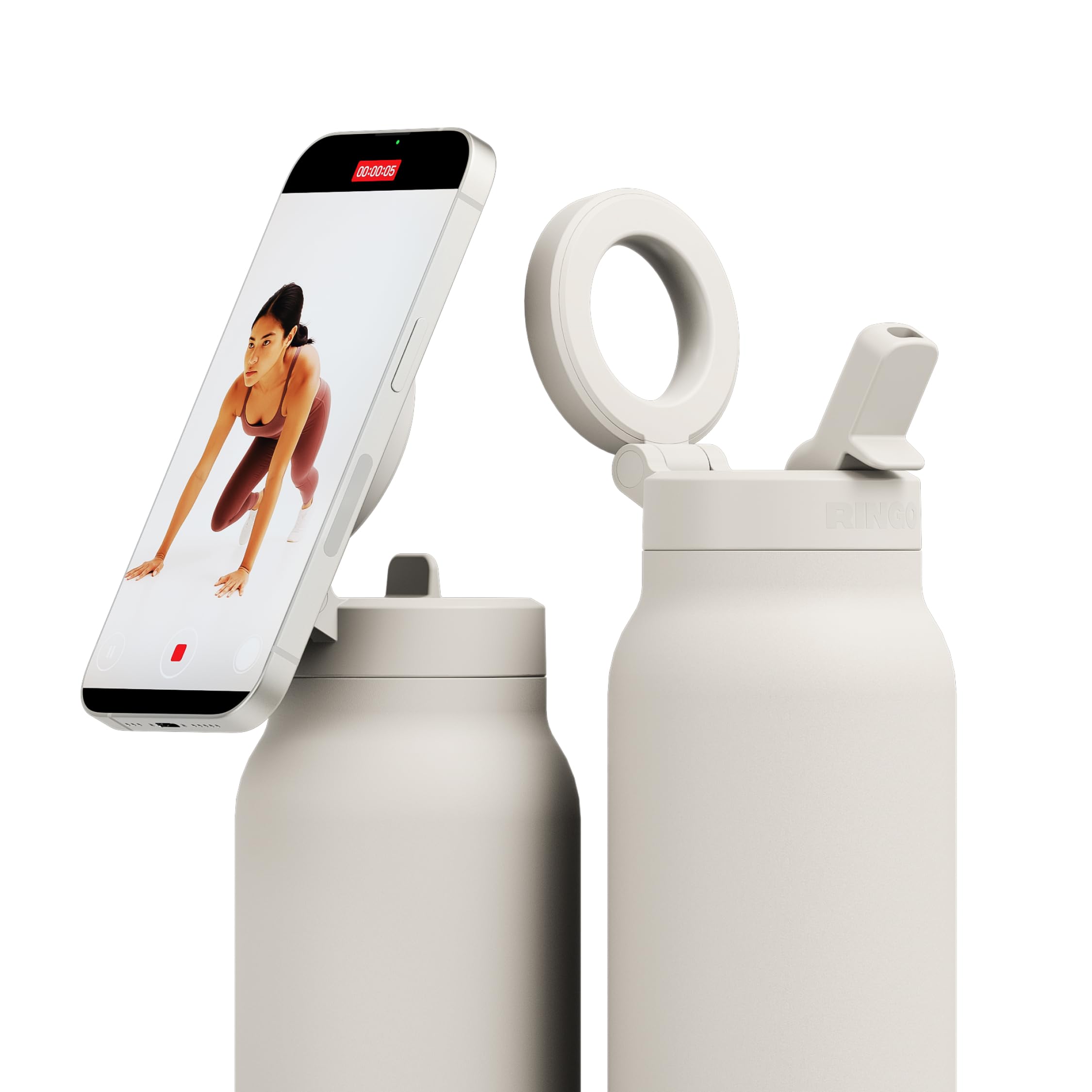 Ringo PRO Water Bottle with Magnetic Phone Mount & Sip Straw Lid - Insulated Stainless Steel Bottle for Workouts, Content Creation, Navigation & Facetime on the Go, 12Hrs Hot/24Hrs Cold Lilac-24oz