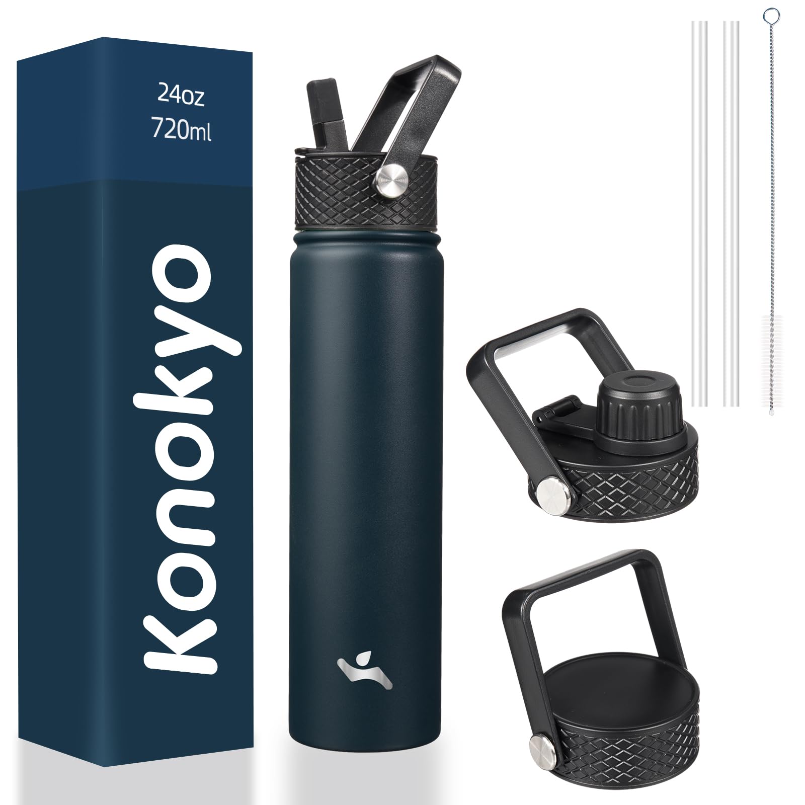 18 oz Insulated Water Bottle Stainless Steel Sport Bottles with 3 Lids,Mint