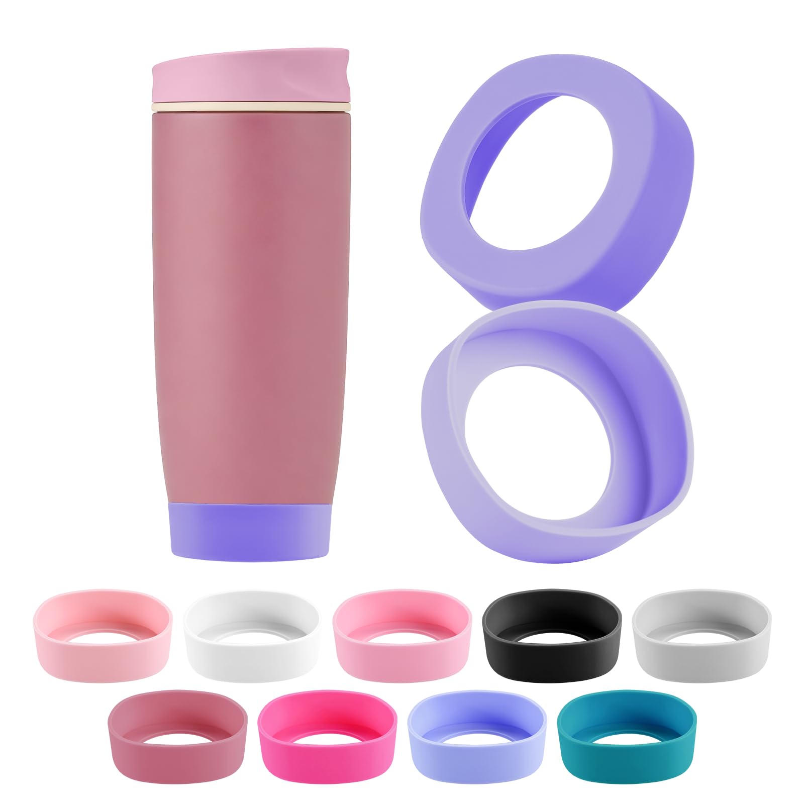 2PCS Silicone Boot for Owala SmoothSip Slider Tumbler 12oz 20oz, Protective Anti-Slip Bottom Coffee Travel Mug, BPA Free for Owala Accessories (Pink)