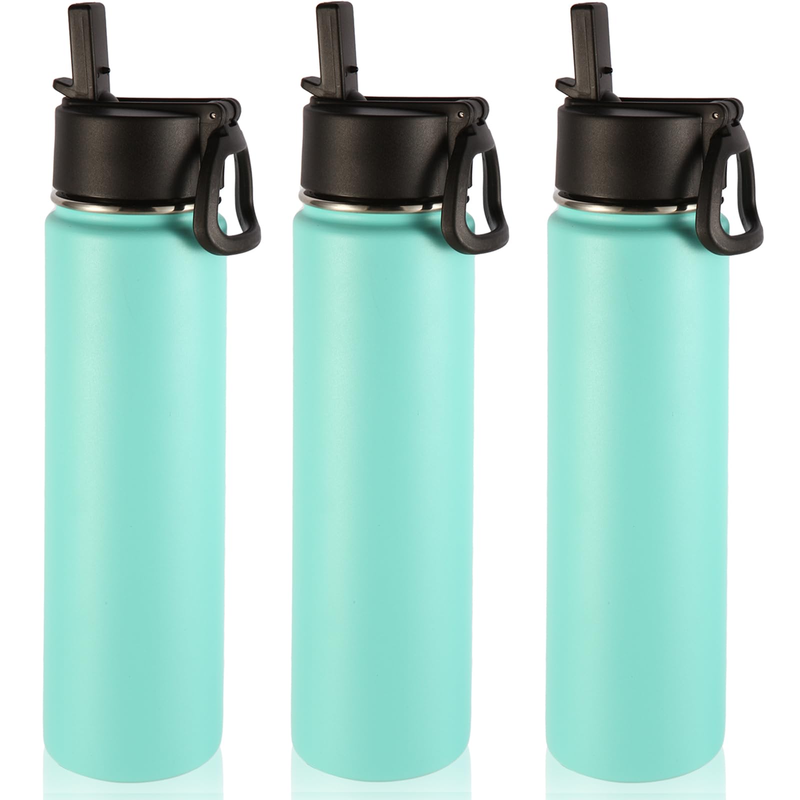 Volhoply 24oz Insulated Water Bottle With Straw Bulk 8 Pack,Metal Wide Mouth Water Bottles With Handle Lid Keep Cold,Reusable Double Wall Cups,Powder Coated Sport Bottle For Holder(silver,8 count)