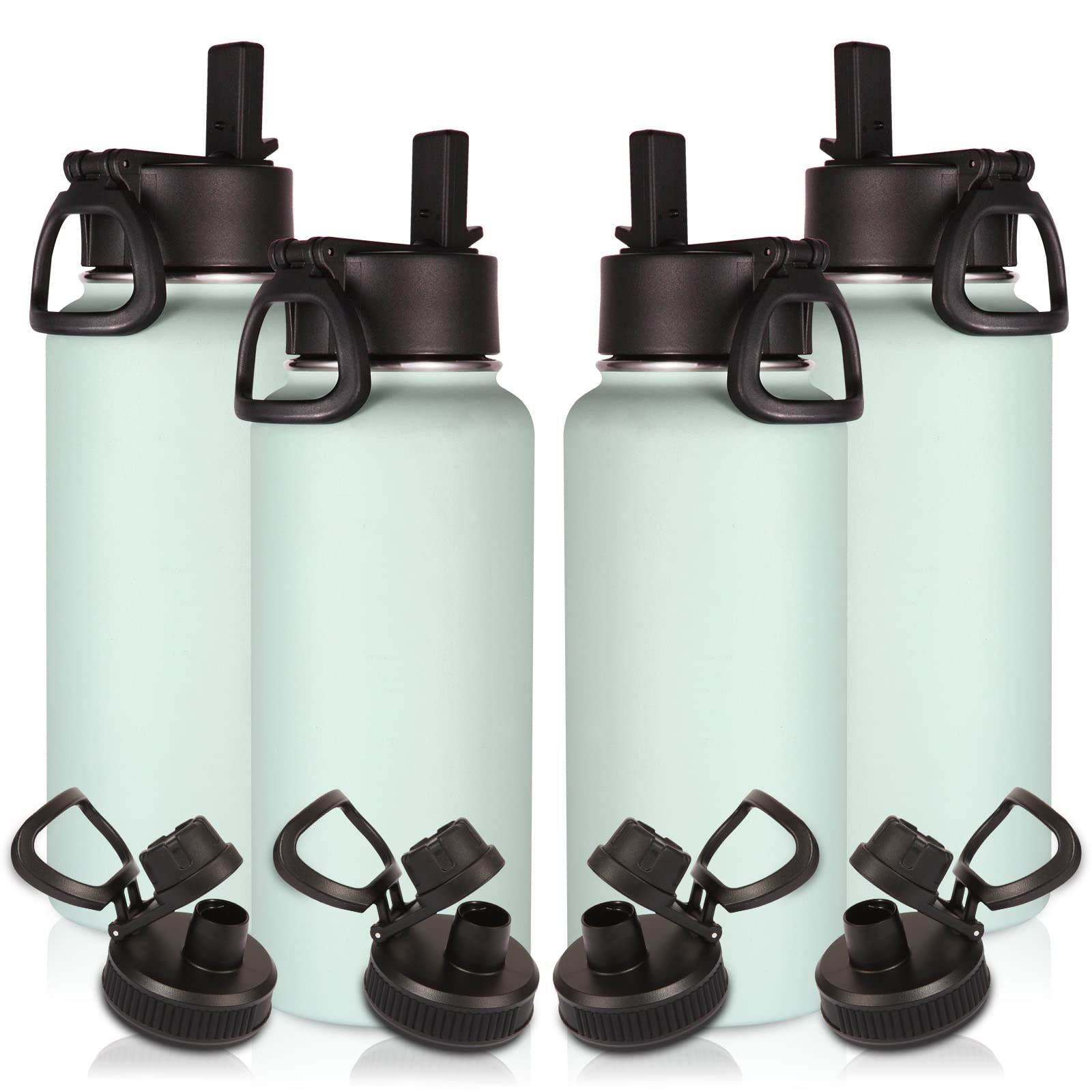 Volhoply 32 oz Insulated Water Bottles Bulk 8 Pack with Straw Lid & Spout Lid,Stainless Steel Sports Water Bottle,Double Wall Vacuum Cups,Leakproof Wide Mouth Metal Flask for Hiking,Camping(Mix,8)