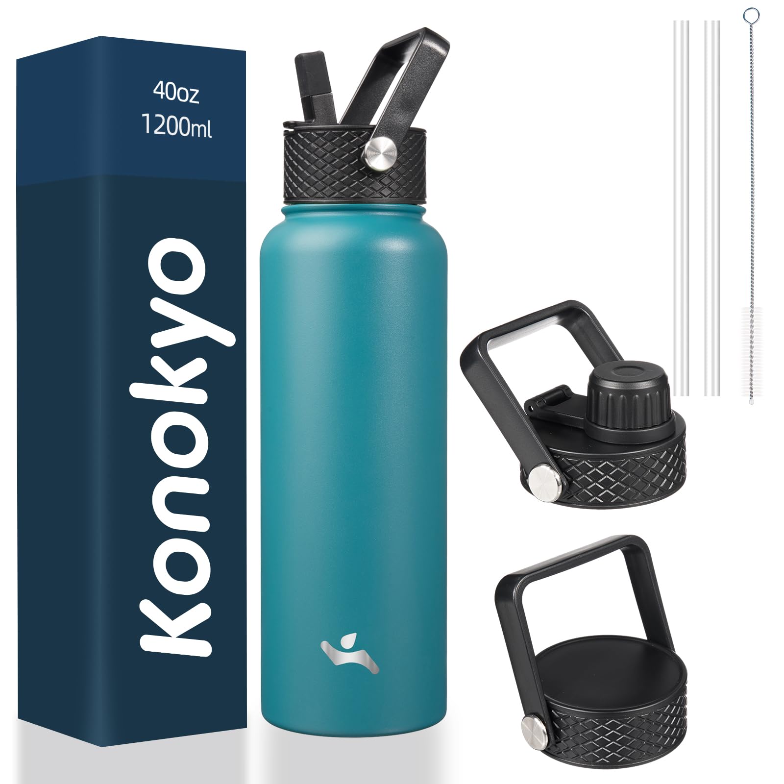 18 oz Insulated Water Bottle Stainless Steel Sport Bottles with 3 Lids,Mint