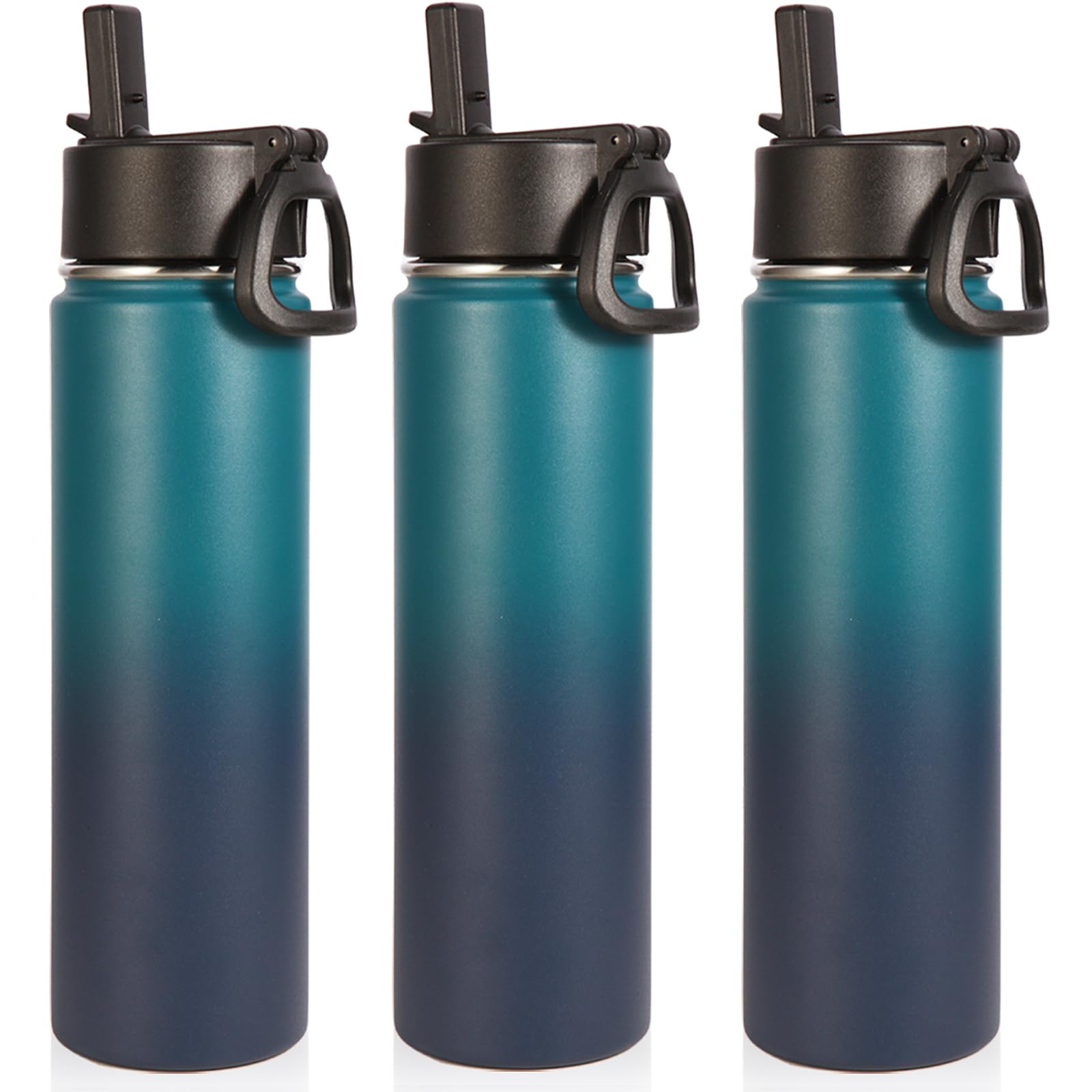 Volhoply 24oz Insulated Water Bottle With Straw Bulk 8 Pack,Metal Wide Mouth Water Bottles With Handle Lid Keep Cold,Reusable Double Wall Cups,Powder Coated Sport Bottle For Holder(silver,8 count)