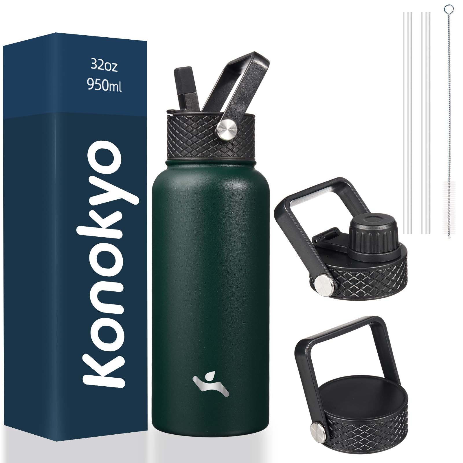 18 oz Insulated Water Bottle Stainless Steel Sport Bottles with 3 Lids,Mint
