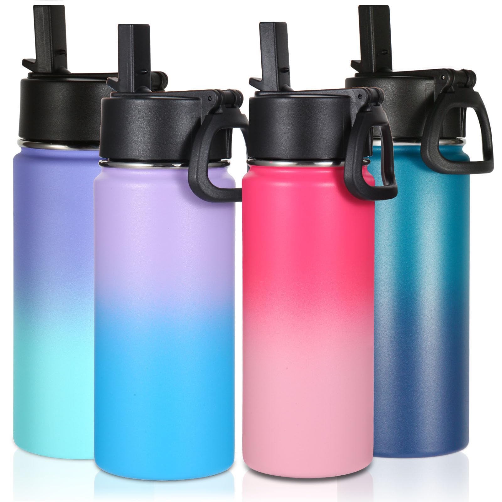 Volhoply 16 OZ Kids Water Bottle Bulk 8 Pack,Insulated Sports Bottles with Straw Lid,Stainless Steel Bottle with Handle Keep Cold & Hot,Double Wall Vacuum Tumbler Cups for School(Assorted, 8)