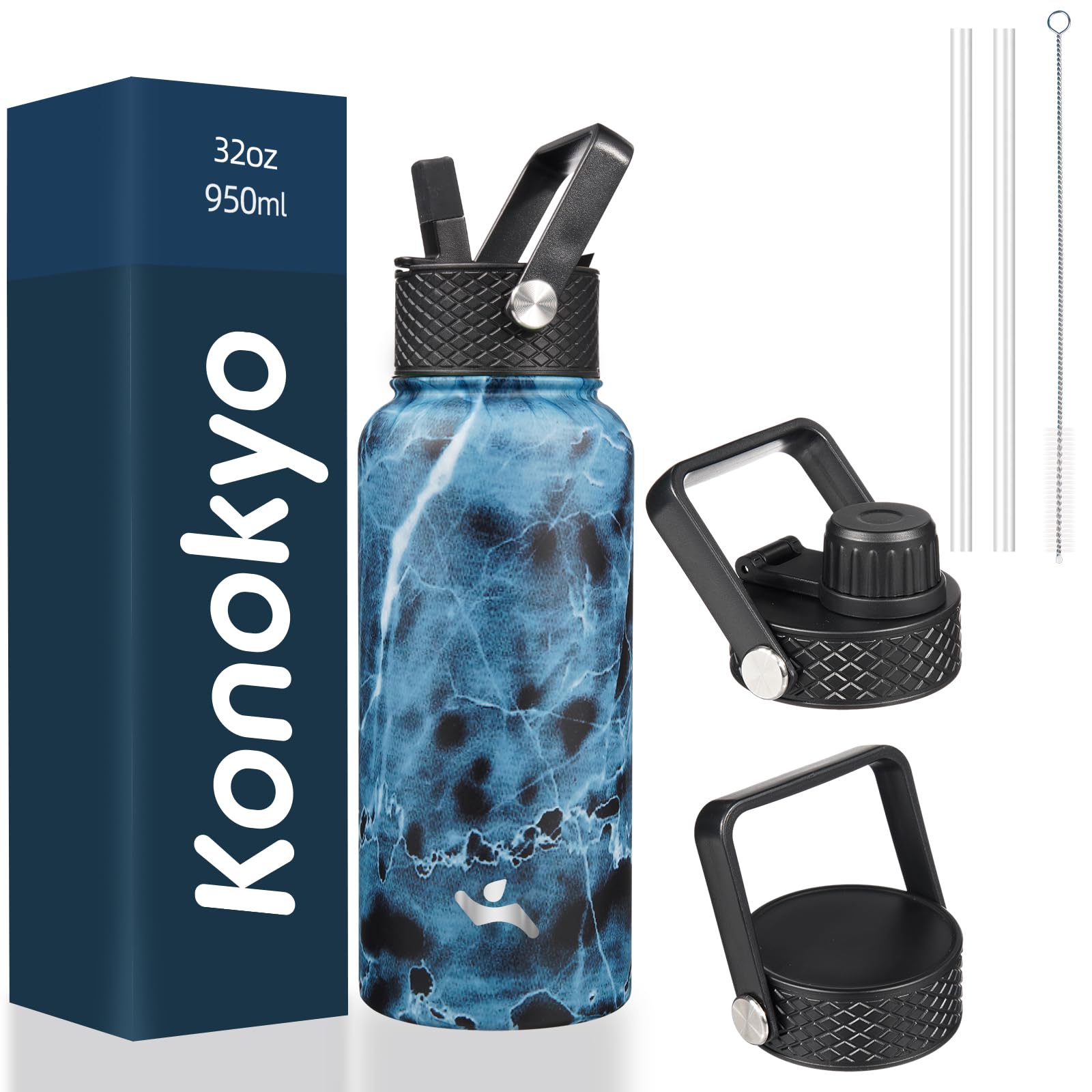 18 oz Insulated Water Bottle Stainless Steel Sport Bottles with 3 Lids,Mint