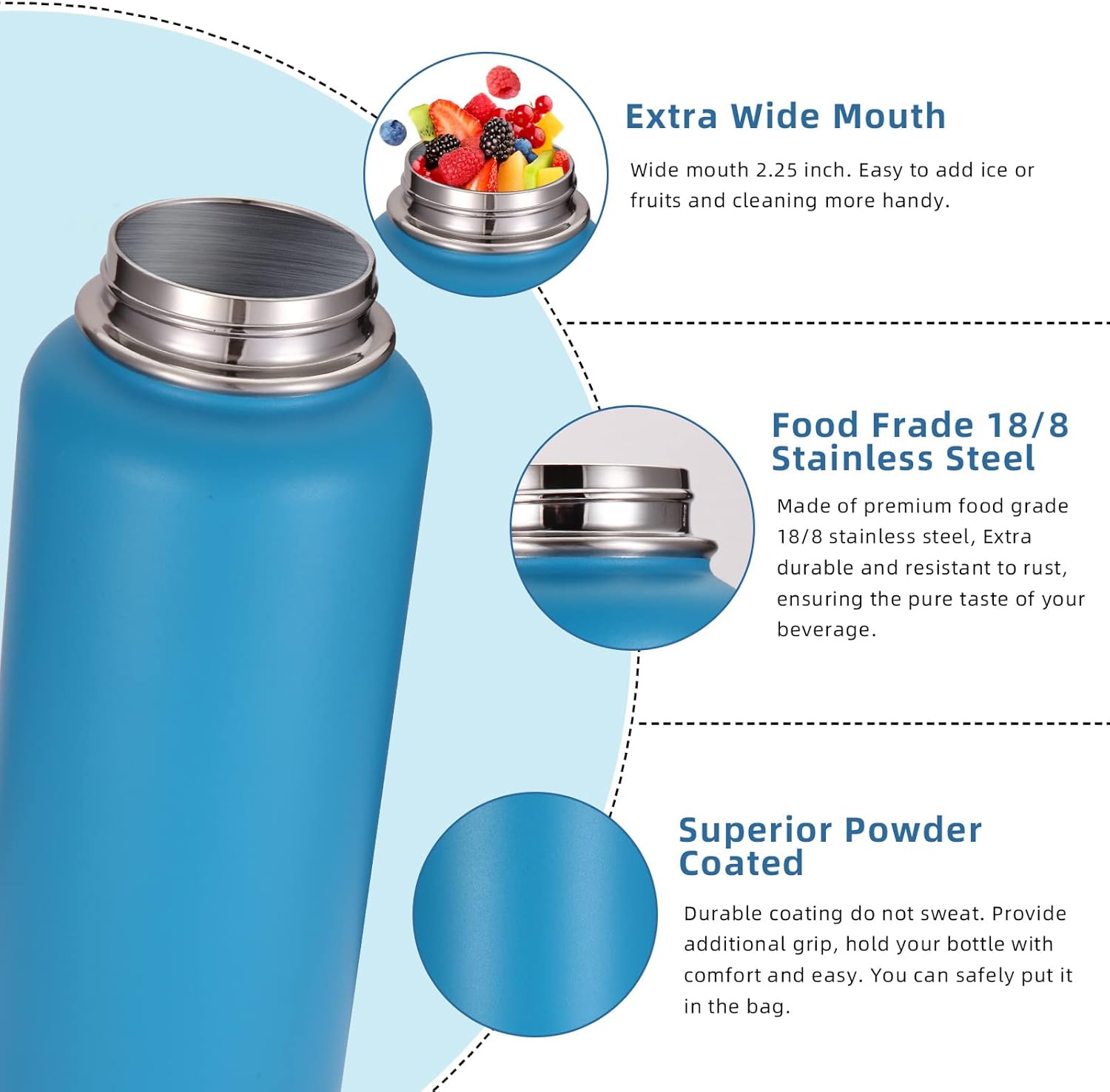 Volhoply 32 oz Insulated Water Bottles Bulk 8 Pack with Straw Lid & Spout Lid,Stainless Steel Sports Water Bottle,Double Wall Vacuum Cups,Leakproof Wide Mouth Metal Flask for Hiking,Camping(Mix,8)