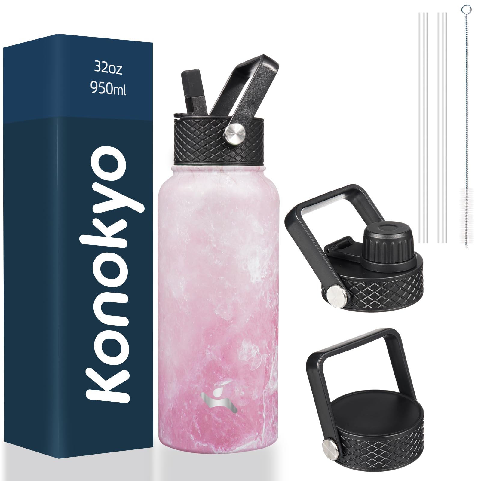 18 oz Insulated Water Bottle Stainless Steel Sport Bottles with 3 Lids,Mint
