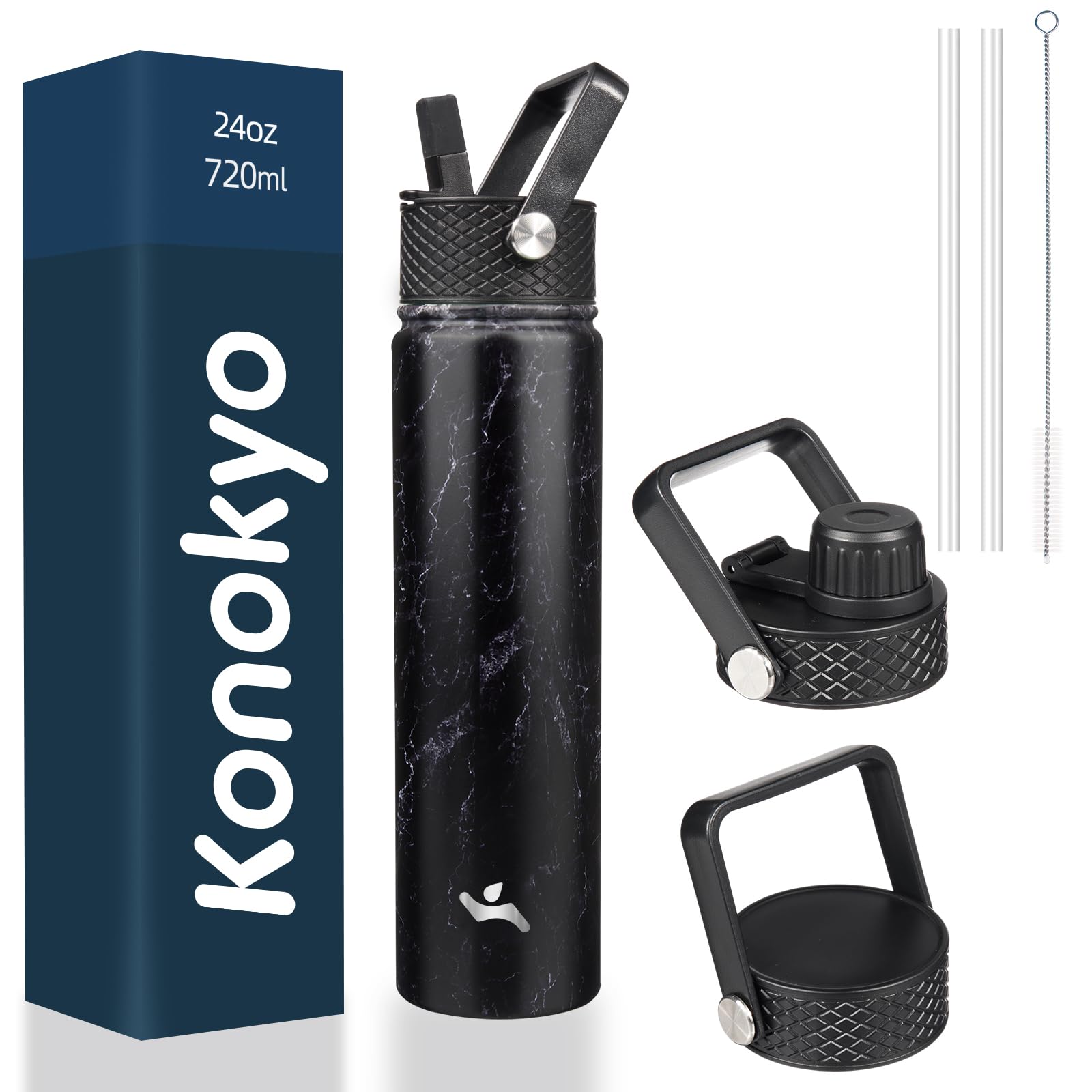18 oz Insulated Water Bottle Stainless Steel Sport Bottles with 3 Lids,Mint