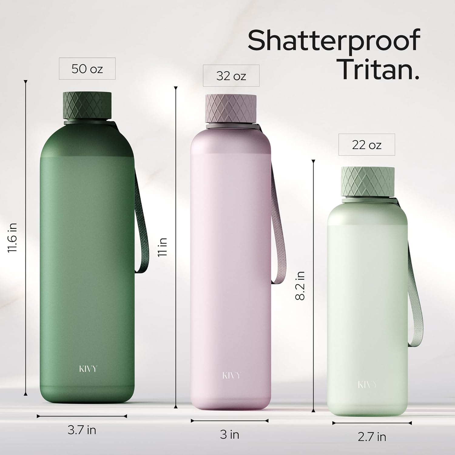 KIVY Large Water Bottle 50oz [Lightweight & Shatterproof] Fits Backpack & Cupholder for Travel, Sports, School - Extra large water bottle no straw - 1.5 Liter water bottles - 50oz Water bottle Green