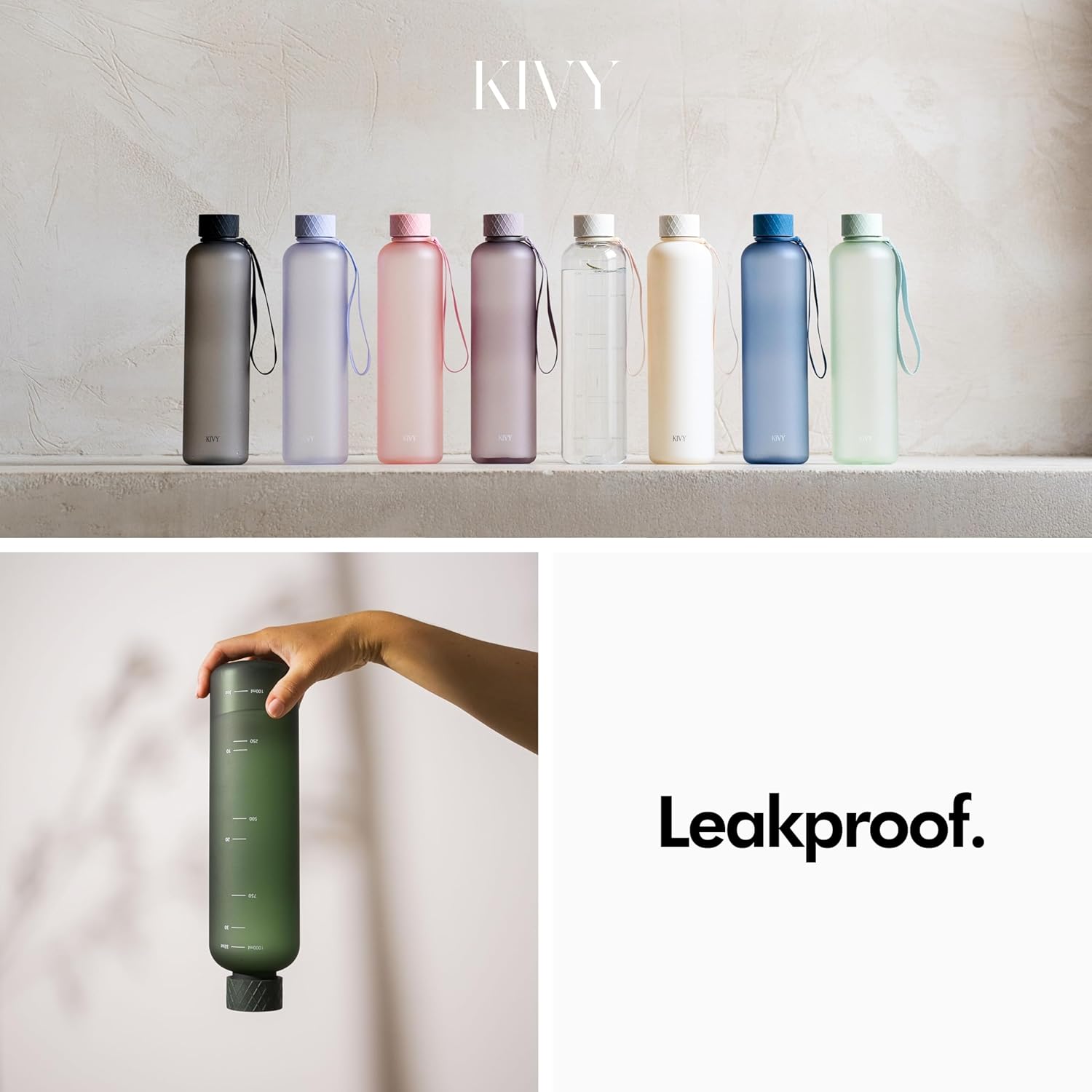 KIVY Large Water Bottle 50oz [Lightweight & Shatterproof] Fits Backpack & Cupholder for Travel, Sports, School - Extra large water bottle no straw - 1.5 Liter water bottles - 50oz Water bottle Green