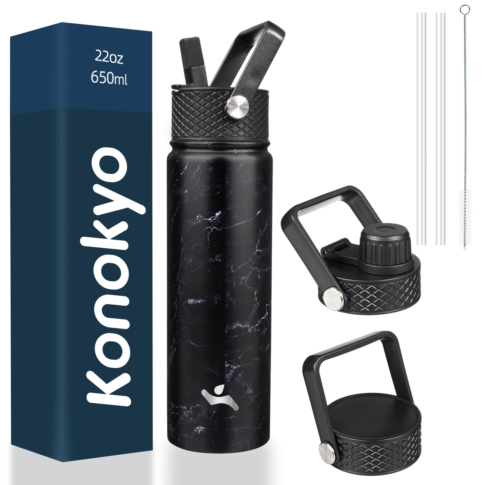18 oz Insulated Water Bottle Stainless Steel Sport Bottles with 3 Lids,Mint
