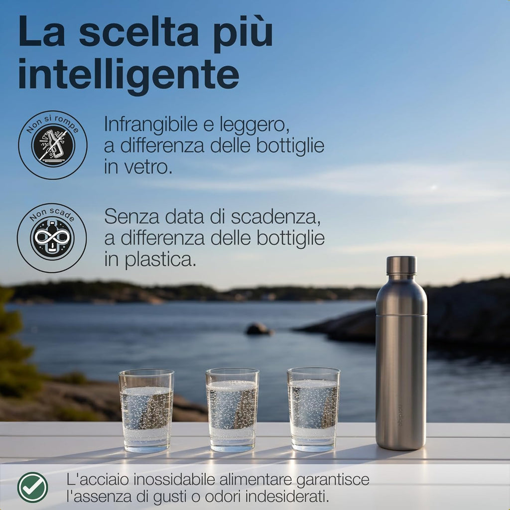 Stainless Steel Carbonating Bottle 33 oz | Compatible with Aarke Carbonator 3, SodaStream Duo & Plastic Bottles | Not for models Aqua Fizz & Jet | No Expiry | Plastic-Free