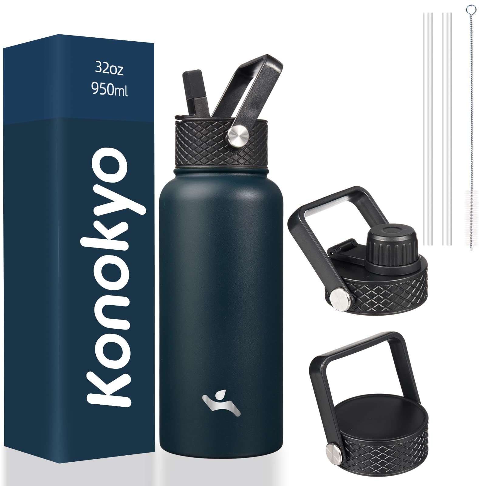 18 oz Insulated Water Bottle Stainless Steel Sport Bottles with 3 Lids,Mint