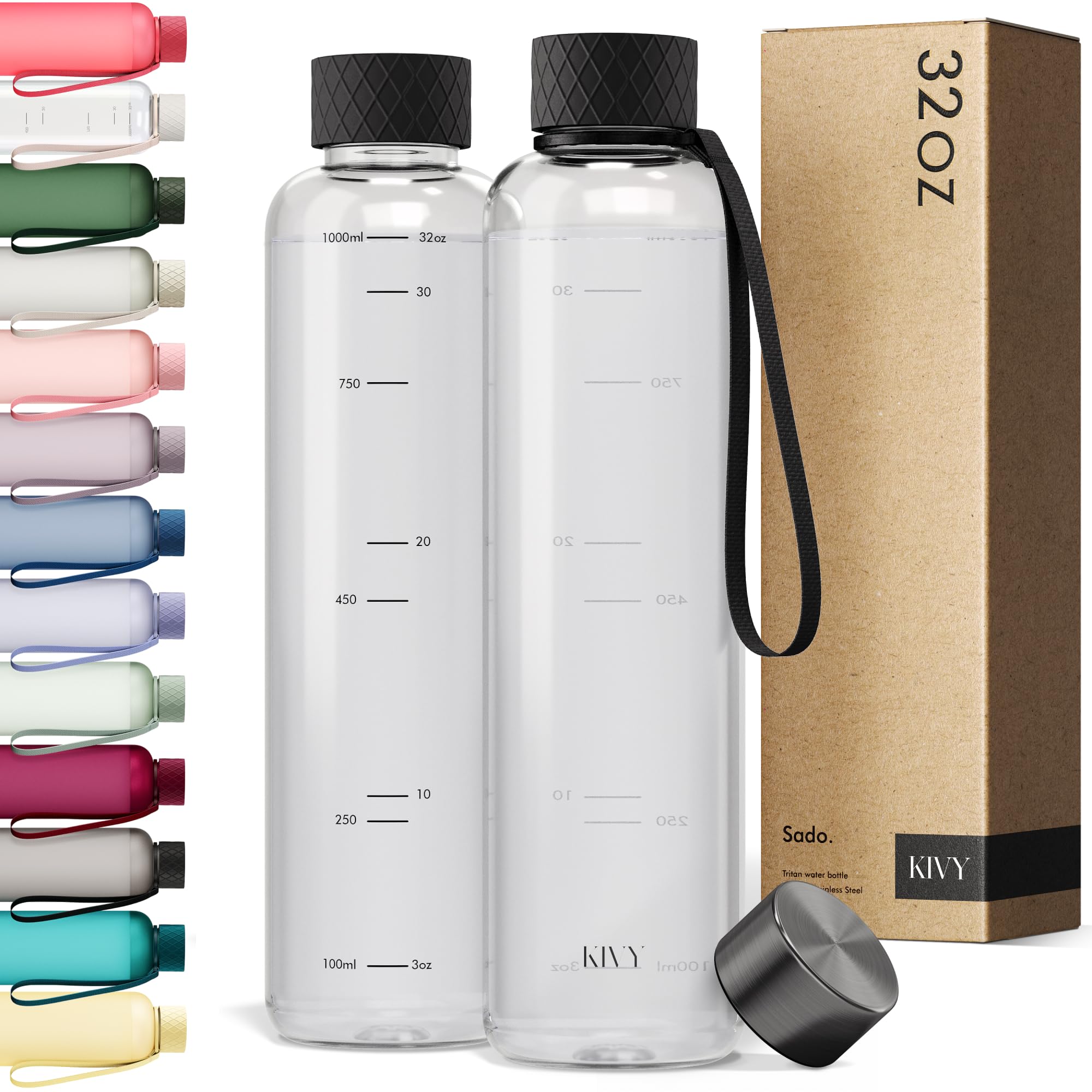 KIVY Large Water Bottle 50oz [Lightweight & Shatterproof] Fits Backpack & Cupholder for Travel, Sports, School - Extra large water bottle no straw - 1.5 Liter water bottles - 50oz Water bottle Green