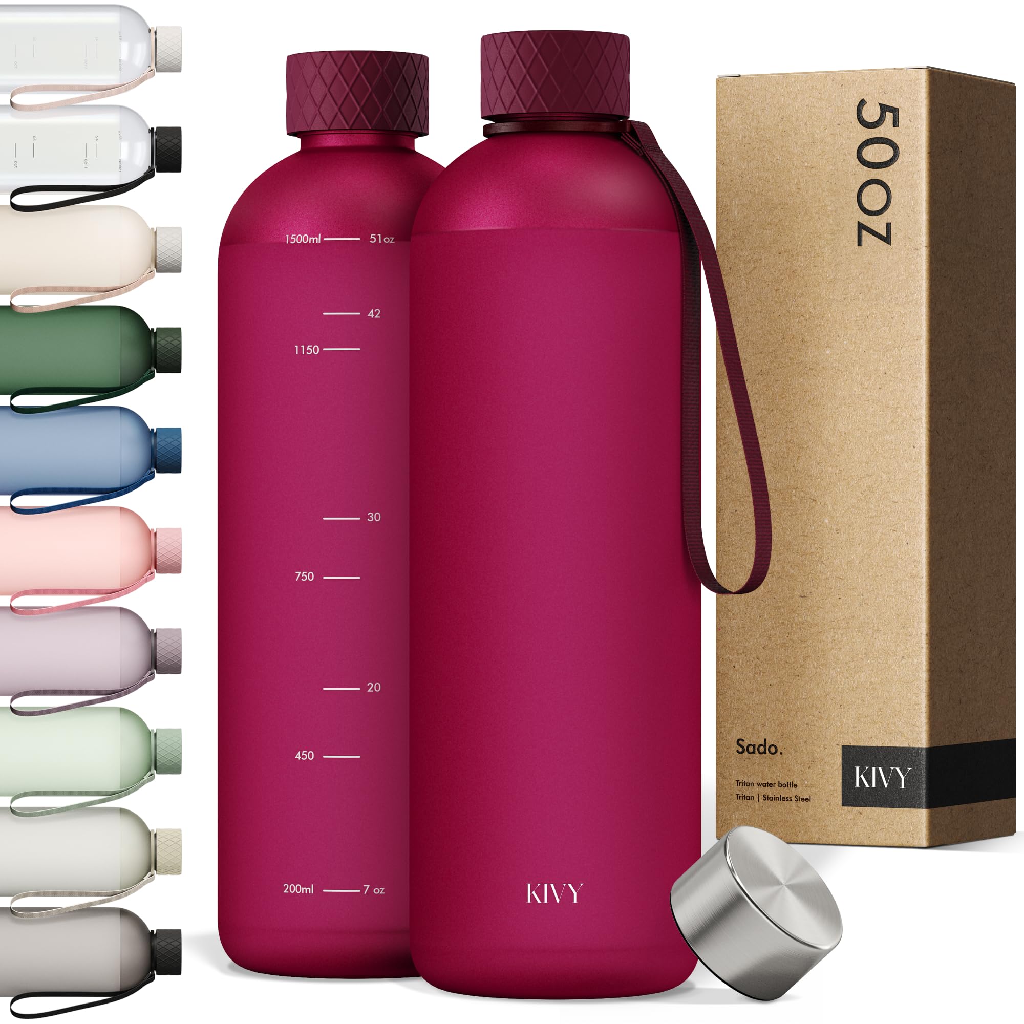 KIVY Large Water Bottle 50oz [Lightweight & Shatterproof] Fits Backpack & Cupholder for Travel, Sports, School - Extra large water bottle no straw - 1.5 Liter water bottles - 50oz Water bottle Green