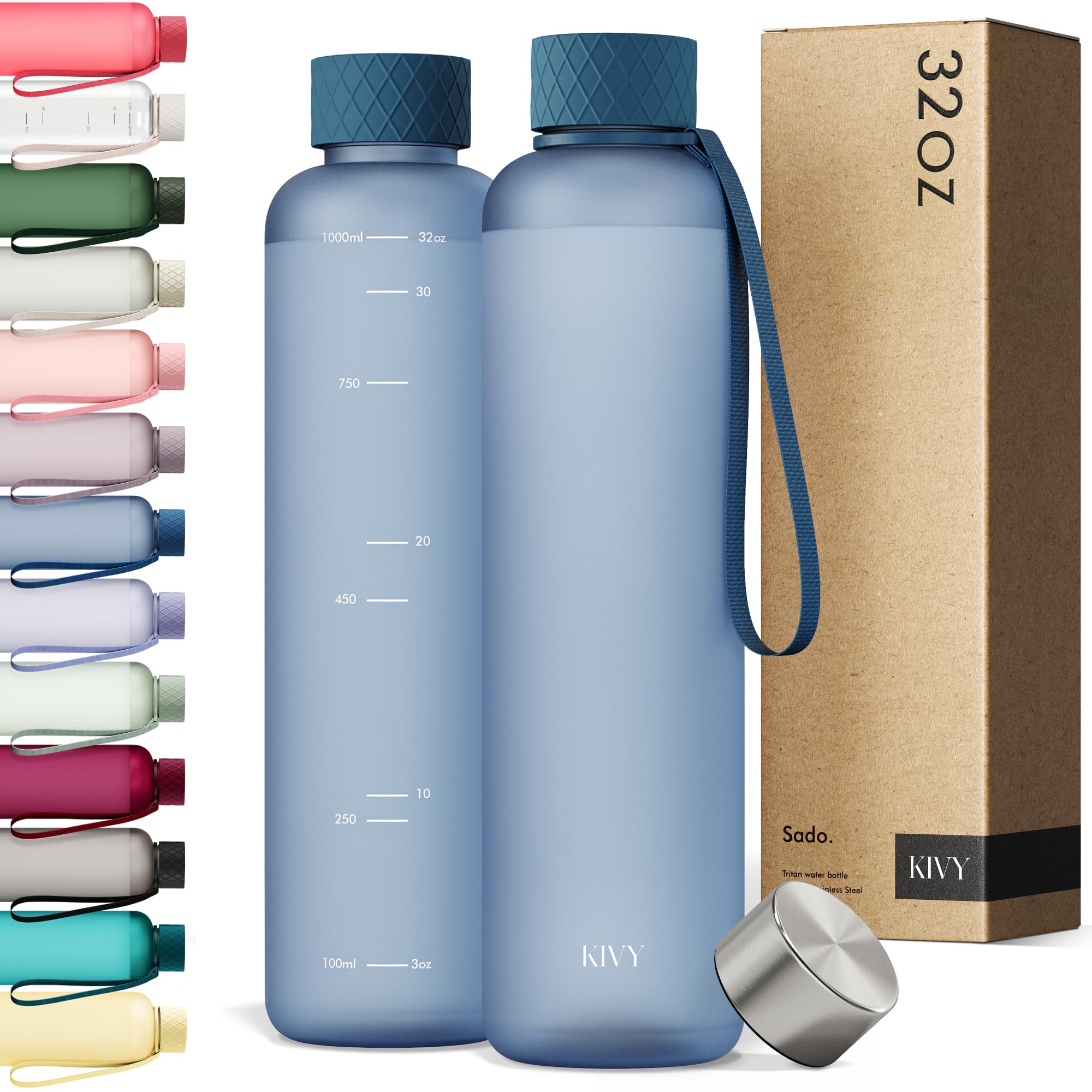 KIVY Large Water Bottle 50oz [Lightweight & Shatterproof] Fits Backpack & Cupholder for Travel, Sports, School - Extra large water bottle no straw - 1.5 Liter water bottles - 50oz Water bottle Green