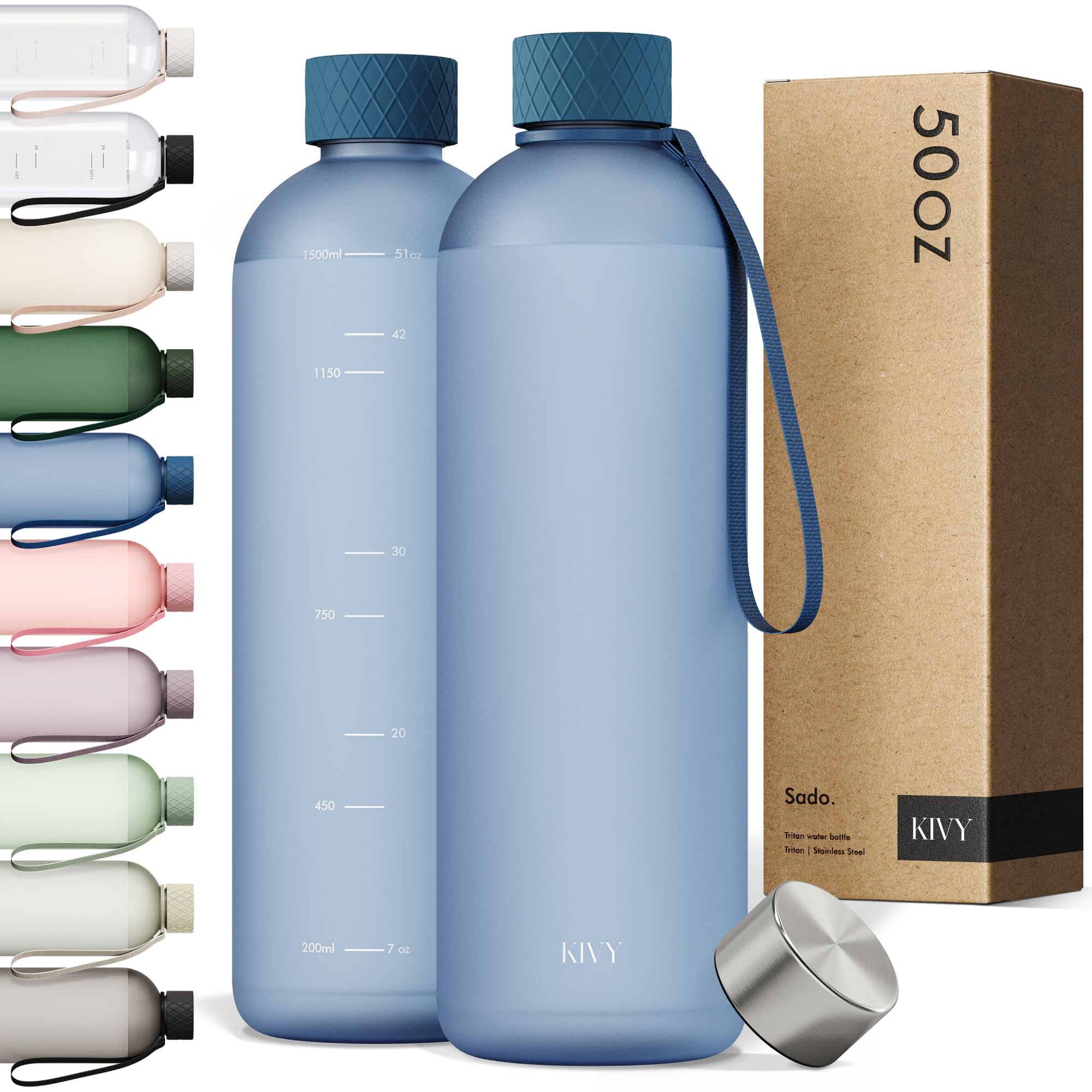 KIVY Large Water Bottle 50oz [Lightweight & Shatterproof] Fits Backpack & Cupholder for Travel, Sports, School - Extra large water bottle no straw - 1.5 Liter water bottles - 50oz Water bottle Green