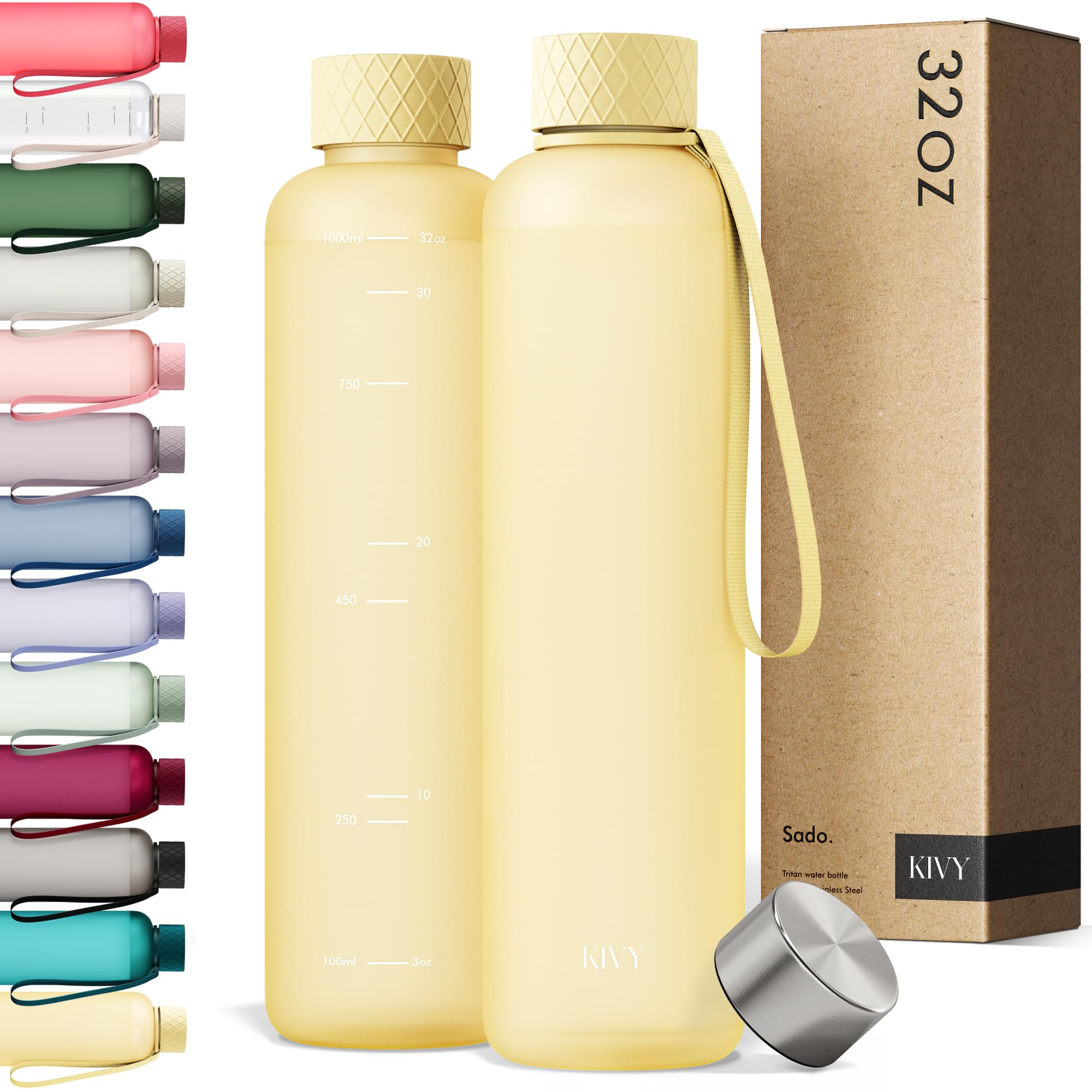 KIVY Large Water Bottle 50oz [Lightweight & Shatterproof] Fits Backpack & Cupholder for Travel, Sports, School - Extra large water bottle no straw - 1.5 Liter water bottles - 50oz Water bottle Green